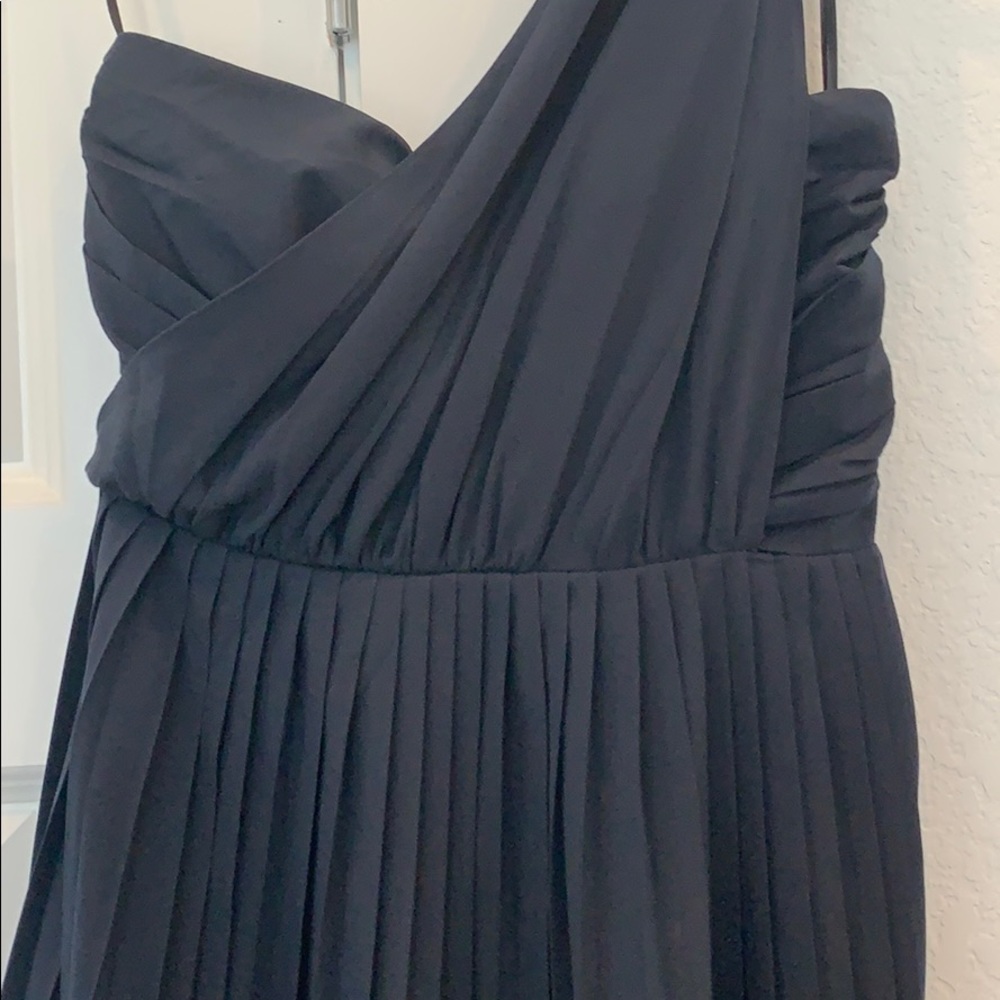 Midnight Blue One Shoulder Pleated Mini Dress - Picture 2 of 4